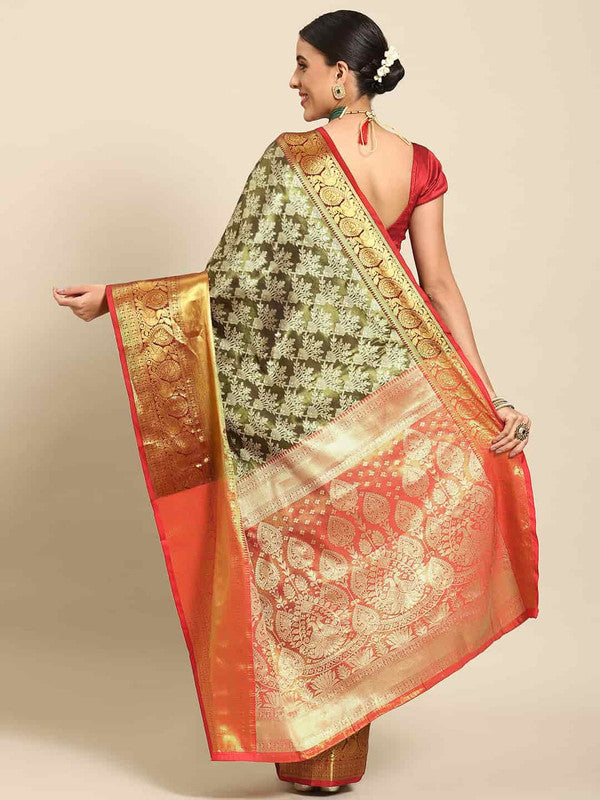 Black Art Silk Woven Zari Design Floral Saree with Unstitched Blouse - Hiral Fashion | Grocsy