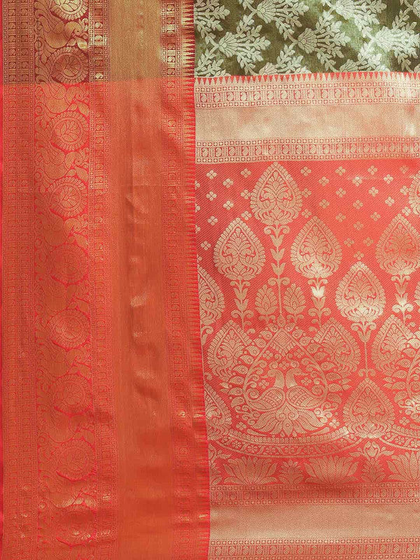 Black Art Silk Woven Zari Design Floral Saree with Unstitched Blouse - Hiral Fashion | Grocsy