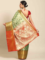 Green Art Silk Woven Zari Design Floral Saree with Unstitched Blouse - Hiral Fashion | Grocsy