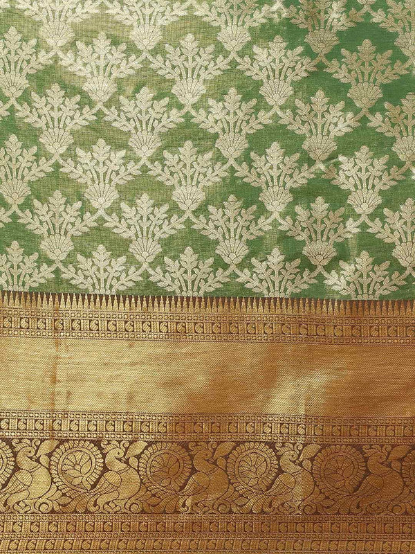 Green Art Silk Woven Zari Design Floral Saree with Unstitched Blouse - Hiral Fashion | Grocsy