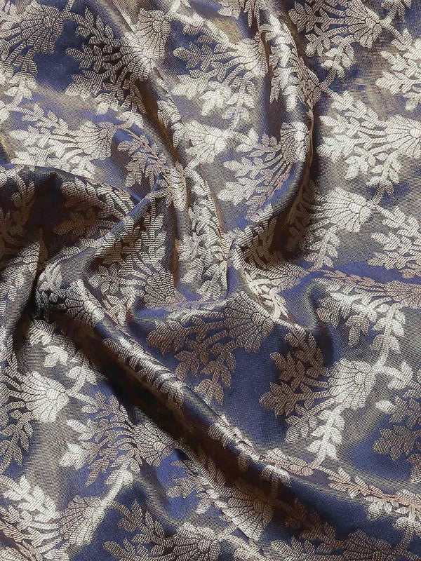 Navy Blue Art Silk Woven Zari Design Floral Saree with Unstitched Blouse - Hiral Fashion | Grocsy