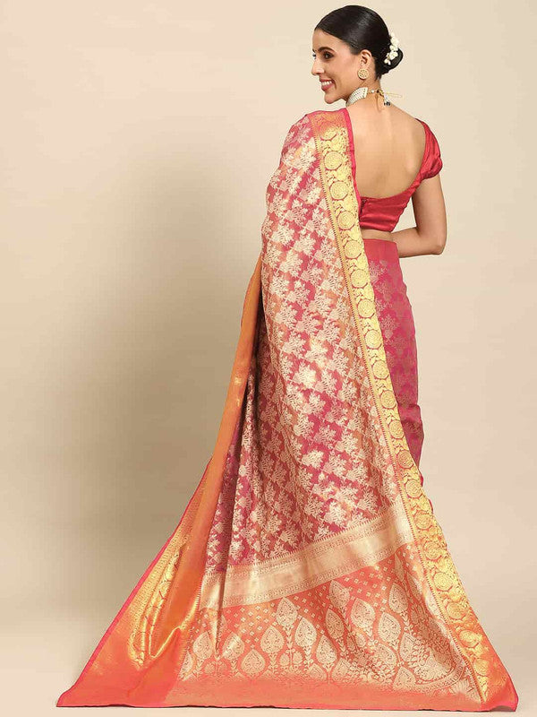 Pink Art Silk Woven Zari Design Floral Saree with Unstitched Blouse - Hiral Fashion | Grocsy