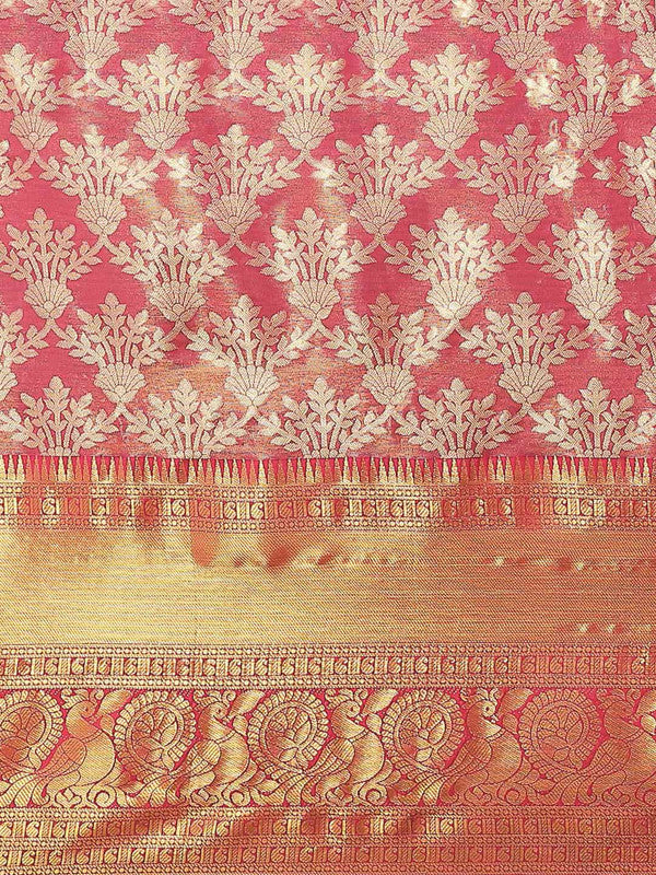 Pink Art Silk Woven Zari Design Floral Saree with Unstitched Blouse - Hiral Fashion | Grocsy