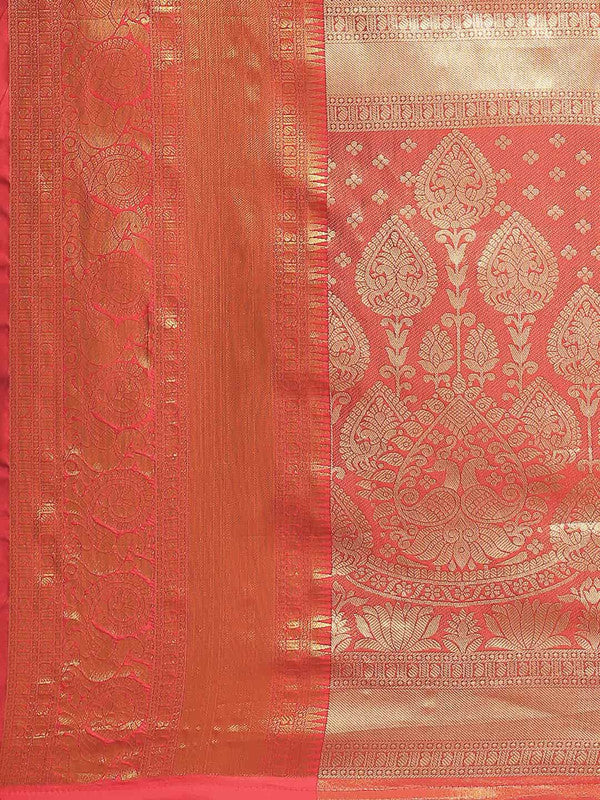 Pink Art Silk Woven Zari Design Floral Saree with Unstitched Blouse - Hiral Fashion | Grocsy