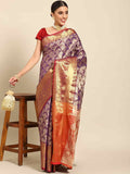 Purple Art Silk Woven Zari Design Floral Saree with Unstitched Blouse - Hiral Fashion | Grocsy
