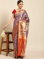 Purple Art Silk Woven Zari Design Floral Saree with Unstitched Blouse - Hiral Fashion | Grocsy