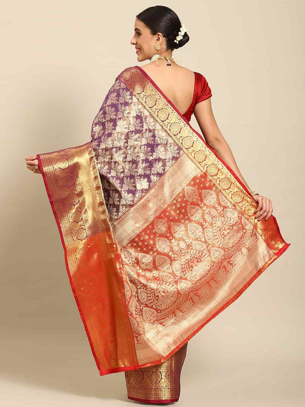 Purple Art Silk Woven Zari Design Floral Saree with Unstitched Blouse - Hiral Fashion | Grocsy
