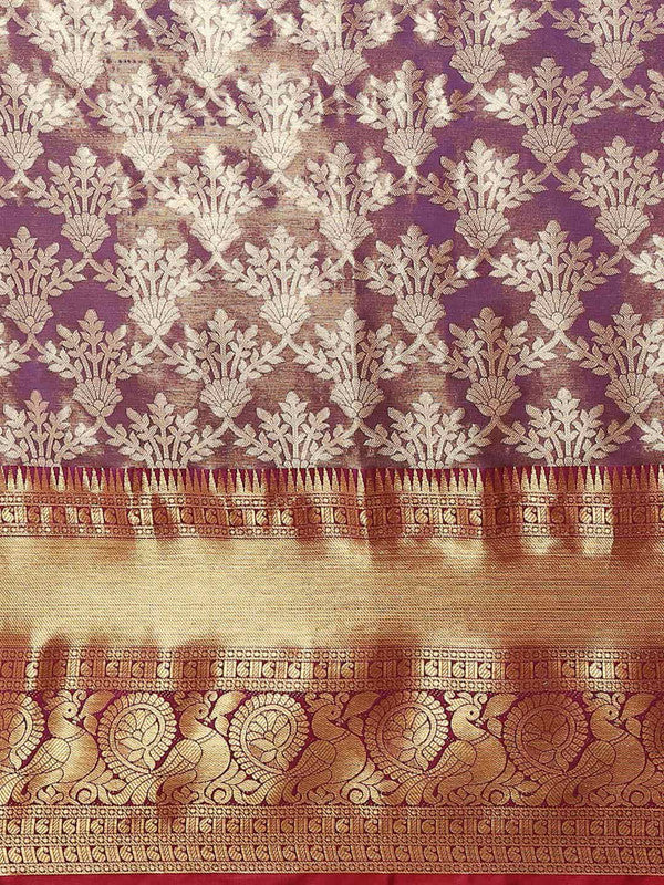 Purple Art Silk Woven Zari Design Floral Saree with Unstitched Blouse - Hiral Fashion | Grocsy