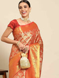 Red Art Silk Woven Zari Design Floral Saree with Unstitched Blouse - Hiral Fashion | Grocsy