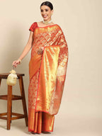 Red Art Silk Woven Zari Design Floral Saree with Unstitched Blouse - Hiral Fashion | Grocsy