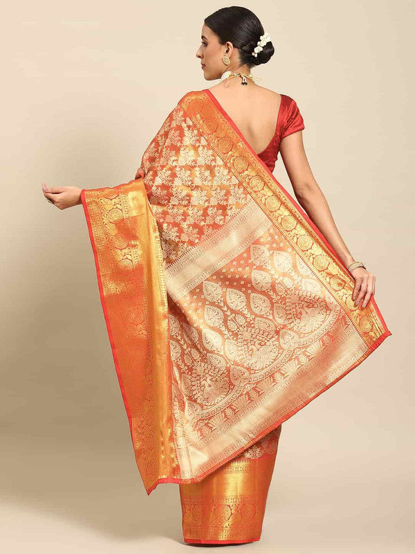 Red Art Silk Woven Zari Design Floral Saree with Unstitched Blouse - Hiral Fashion | Grocsy