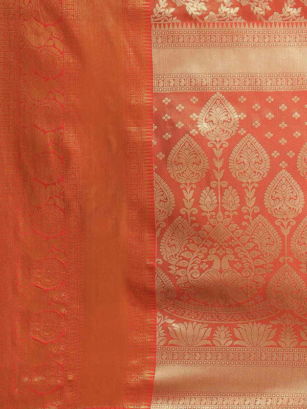 Red Art Silk Woven Zari Design Floral Saree with Unstitched Blouse - Hiral Fashion | Grocsy