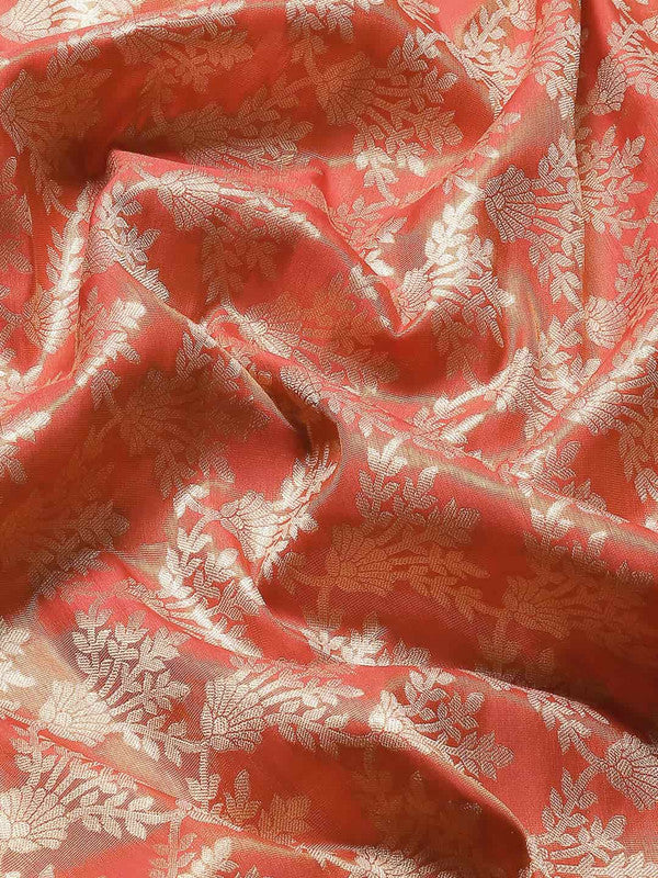 Red Art Silk Woven Zari Design Floral Saree with Unstitched Blouse - Hiral Fashion | Grocsy