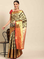 Black Art Silk Woven Zari Design Floral Saree with Unstitched Blouse - Hiral Fashion | Grocsy
