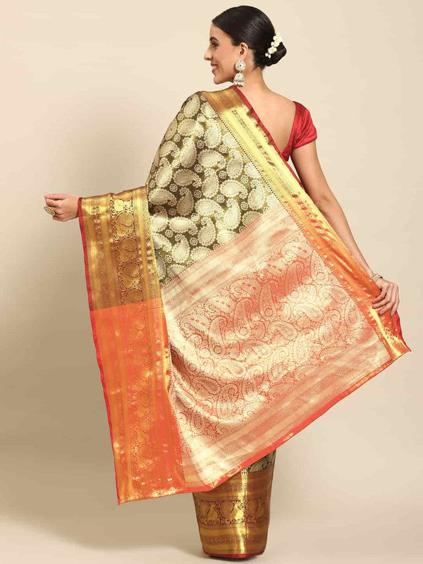 Black Art Silk Woven Zari Design Floral Saree with Unstitched Blouse - Hiral Fashion | Grocsy