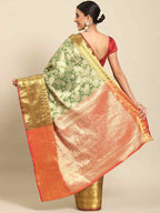 Green Art Silk Woven Zari Design Floral Saree with Unstitched Blouse - Hiral Fashion | Grocsy