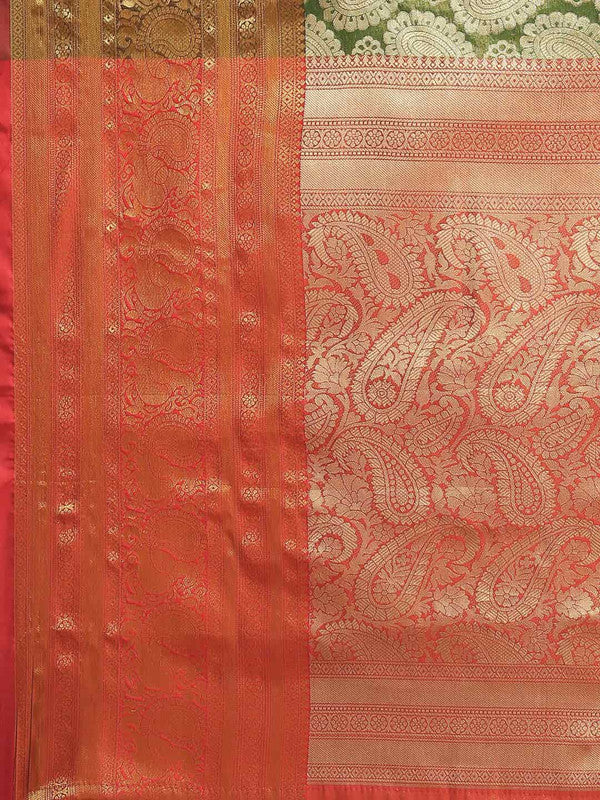 Green Art Silk Woven Zari Design Floral Saree with Unstitched Blouse - Hiral Fashion | Grocsy