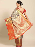 Navy Blue Art Silk Woven Zari Design Floral Saree with Unstitched Blouse - Hiral Fashion | Grocsy
