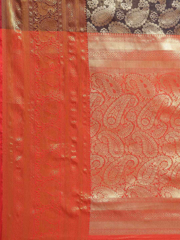 Navy Blue Art Silk Woven Zari Design Floral Saree with Unstitched Blouse - Hiral Fashion | Grocsy