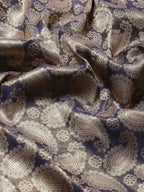 Navy Blue Art Silk Woven Zari Design Floral Saree with Unstitched Blouse - Hiral Fashion | Grocsy