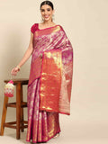Pink Art Silk Woven Zari Design Floral Saree with Unstitched Blouse - Hiral Fashion | Grocsy