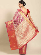 Pink Art Silk Woven Zari Design Floral Saree with Unstitched Blouse - Hiral Fashion | Grocsy