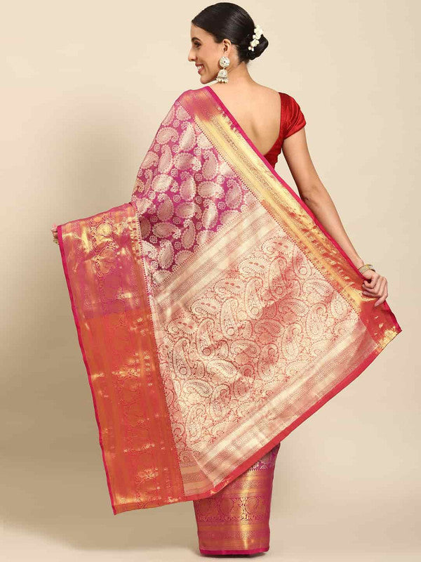 Pink Art Silk Woven Zari Design Floral Saree with Unstitched Blouse - Hiral Fashion | Grocsy