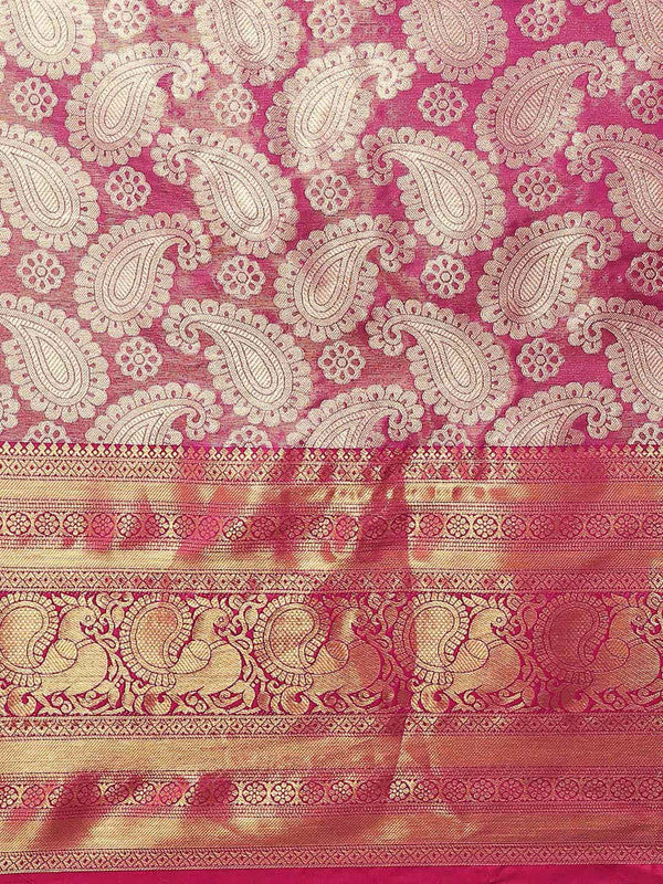 Pink Art Silk Woven Zari Design Floral Saree with Unstitched Blouse - Hiral Fashion | Grocsy