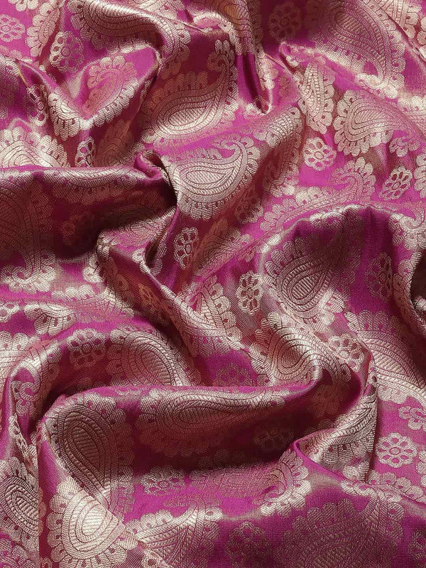 Pink Art Silk Woven Zari Design Floral Saree with Unstitched Blouse - Hiral Fashion | Grocsy