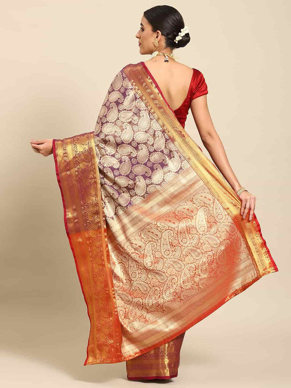 Purple Art Silk Woven Zari Design Floral Saree with Unstitched Blouse - Hiral Fashion | Grocsy