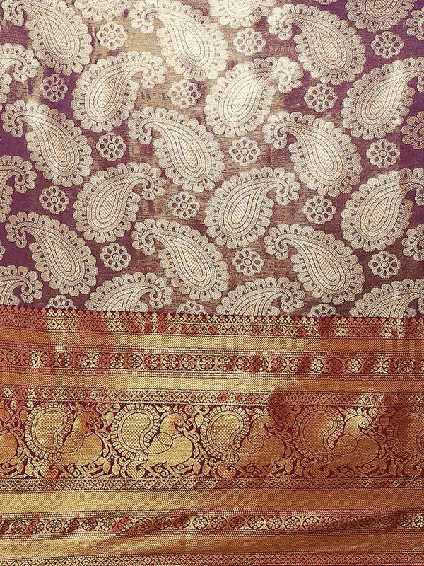 Purple Art Silk Woven Zari Design Floral Saree with Unstitched Blouse - Hiral Fashion | Grocsy