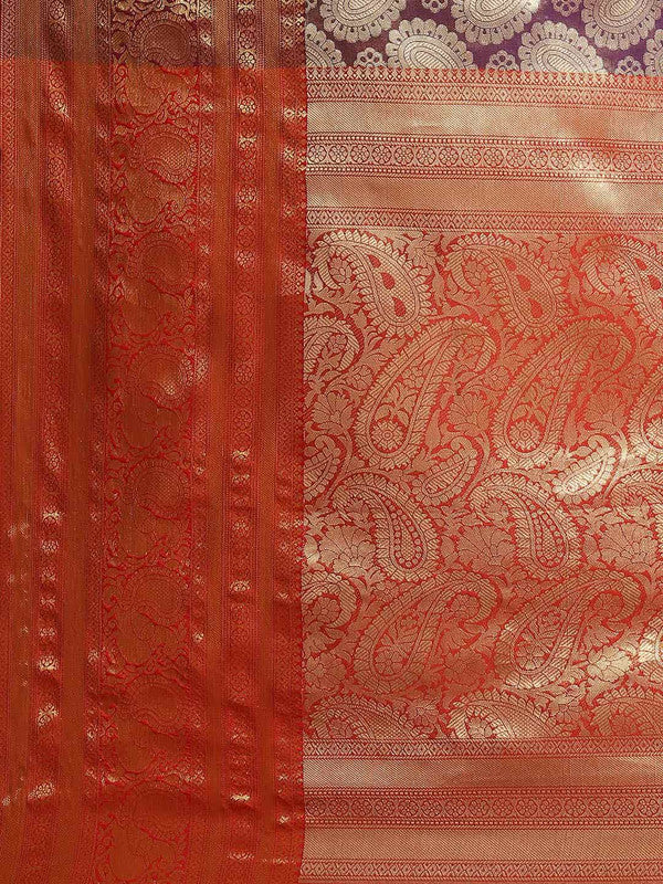 Purple Art Silk Woven Zari Design Floral Saree with Unstitched Blouse - Hiral Fashion | Grocsy