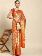 Yellow Art Silk Woven Zari Design Floral Saree with Unstitched Blouse - Hiral Fashion | Grocsy
