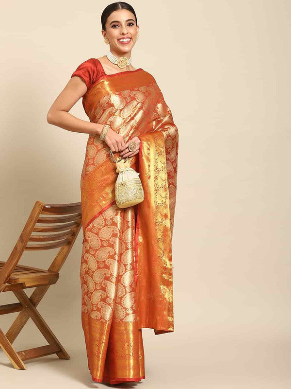 Yellow Art Silk Woven Zari Design Floral Saree with Unstitched Blouse - Hiral Fashion | Grocsy