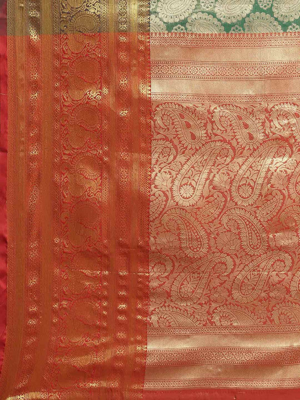 Turquoise Art Silk Woven Zari Design Floral Saree with Unstitched Blouse - Hiral Fashion | Grocsy