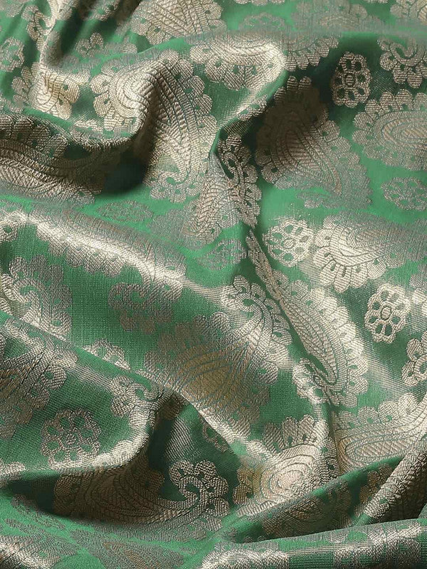 Turquoise Art Silk Woven Zari Design Floral Saree with Unstitched Blouse - Hiral Fashion | Grocsy