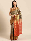 Black Brocade Woven Zari Design Ethnic Motifs Saree with Unstitched Blouse - Hiral Fashion | Grocsy