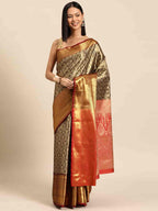Black Brocade Woven Zari Design Ethnic Motifs Saree with Unstitched Blouse - Hiral Fashion | Grocsy