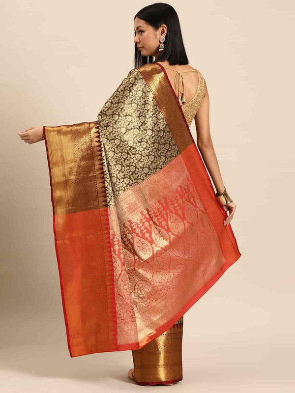 Black Brocade Woven Zari Design Ethnic Motifs Saree with Unstitched Blouse - Hiral Fashion | Grocsy