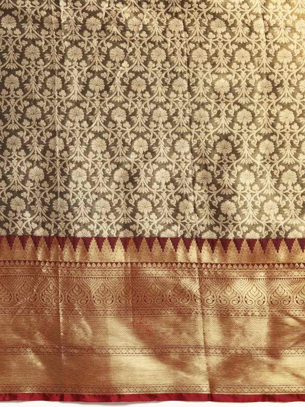 Black Brocade Woven Zari Design Ethnic Motifs Saree with Unstitched Blouse - Hiral Fashion | Grocsy