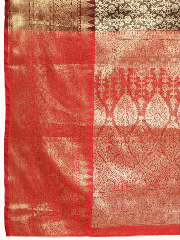 Black Brocade Woven Zari Design Ethnic Motifs Saree with Unstitched Blouse - Hiral Fashion | Grocsy