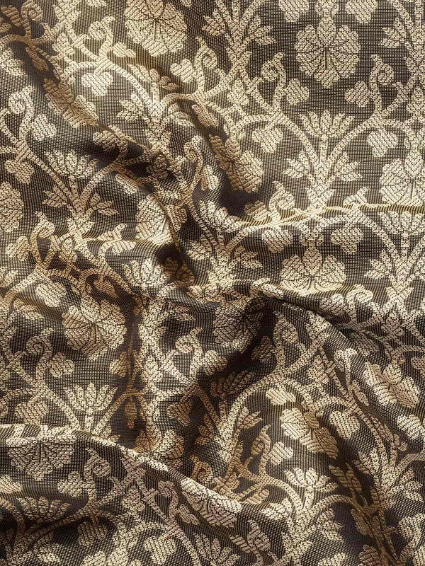 Black Brocade Woven Zari Design Ethnic Motifs Saree with Unstitched Blouse - Hiral Fashion | Grocsy