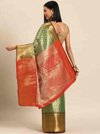 Green Brocade Woven Zari Design Ethnic Motifs Saree with Unstitched Blouse - Hiral Fashion | Grocsy