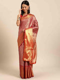 Pink Brocade Woven Zari Design Ethnic Motifs Saree with Unstitched Blouse - Hiral Fashion | Grocsy