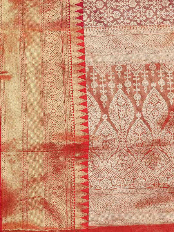 Pink Brocade Woven Zari Design Ethnic Motifs Saree with Unstitched Blouse - Hiral Fashion | Grocsy
