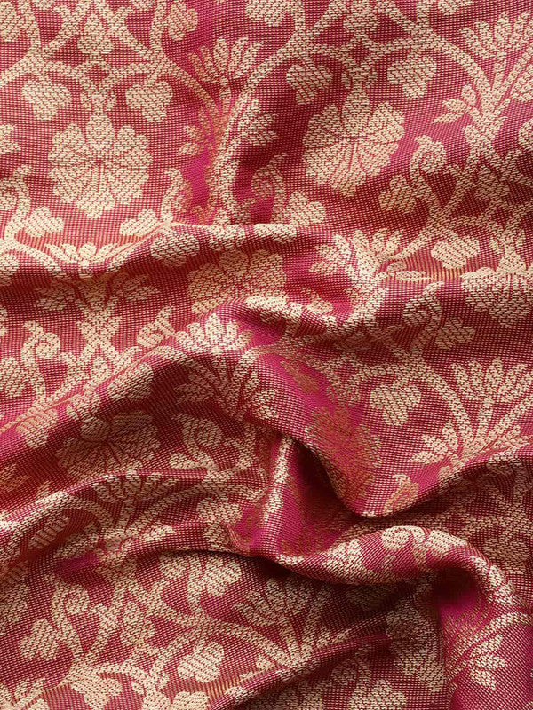 Pink Brocade Woven Zari Design Ethnic Motifs Saree with Unstitched Blouse - Hiral Fashion | Grocsy