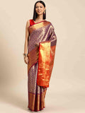 Purple Brocade Woven Zari Design Ethnic Motifs Saree with Unstitched Blouse - Hiral Fashion | Grocsy