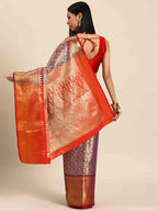 Purple Brocade Woven Zari Design Ethnic Motifs Saree with Unstitched Blouse - Hiral Fashion | Grocsy