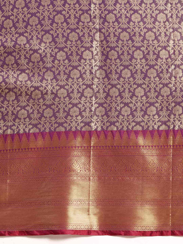 Purple Brocade Woven Zari Design Ethnic Motifs Saree with Unstitched Blouse - Hiral Fashion | Grocsy