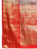 Purple Brocade Woven Zari Design Ethnic Motifs Saree with Unstitched Blouse - Hiral Fashion | Grocsy